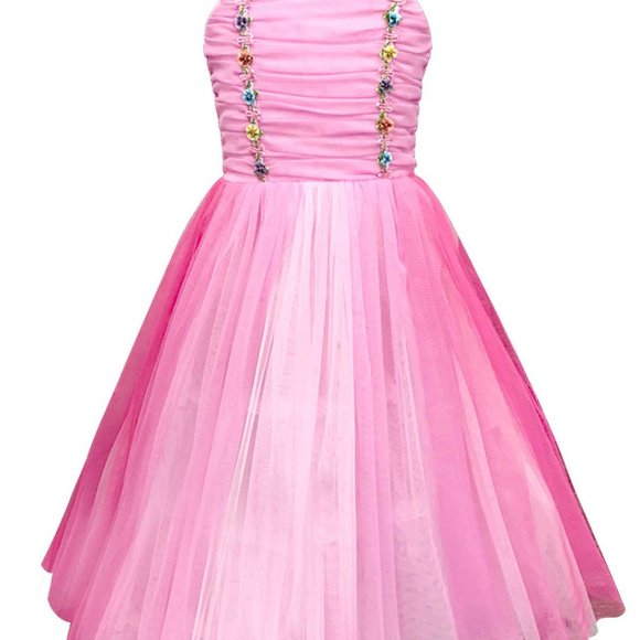 Hannah Banana Princess Tulle Dress Pink Floral Off Shoulder 5 - Picture 4 of 5